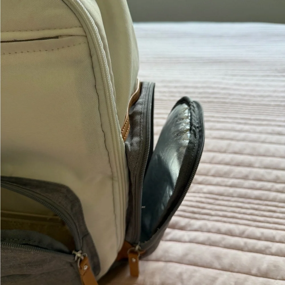 Parker Baby Diaper Backpack - Full Zip Diaper Bag with Insulated Pockets - Cream